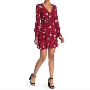 Bardot Mila Tiered Ruffle Floral Dress Red and Black Sz XS New without t…